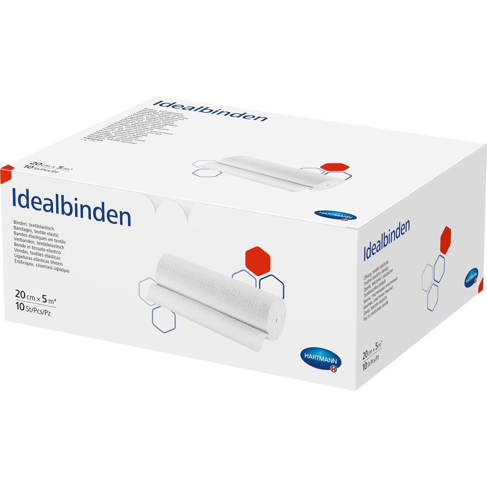 Eine wei&szlig;e Schachtel mit elastischen Verb&auml;nden der Marke Idealbinden.