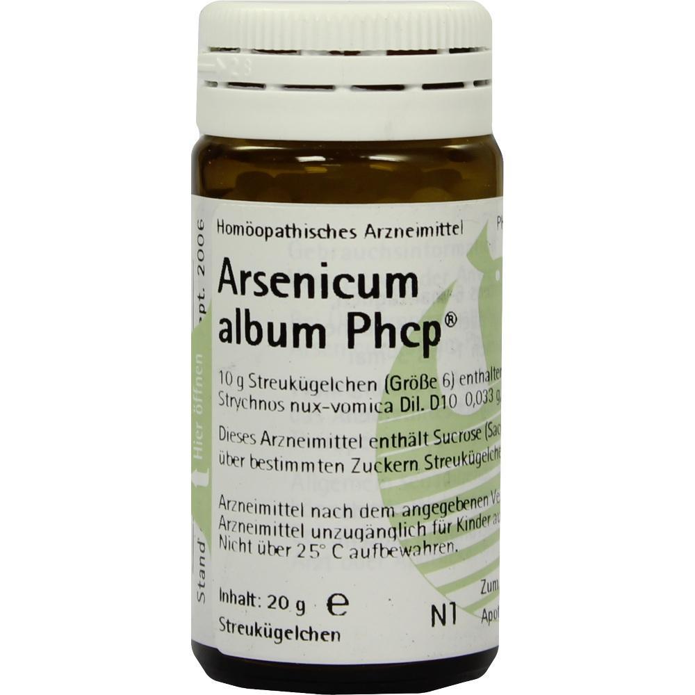 Eine braune Flasche mit der Aufschrift "Arsenicum album Phcp", ein hom&ouml;opathisches Arzneimittel.