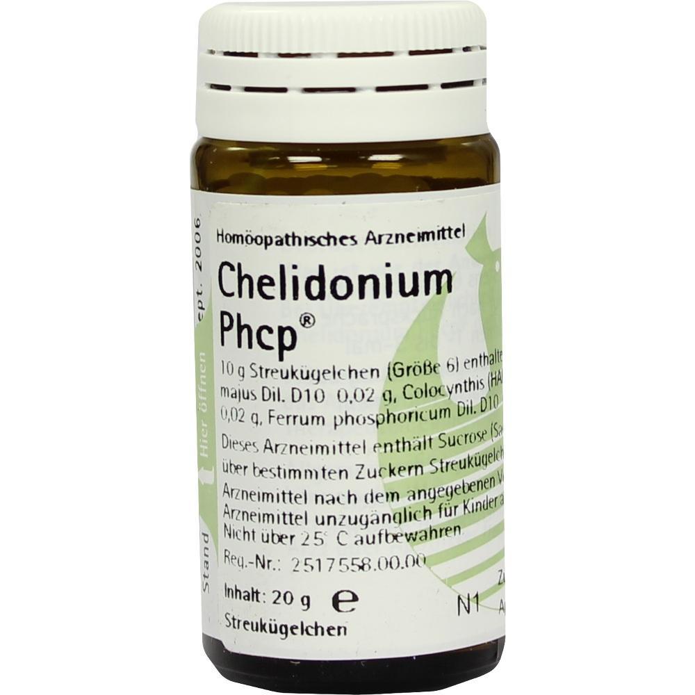 Braunes Fl&auml;schchen mit hom&ouml;opathischer Medizin namens Chelidonium Phcp.