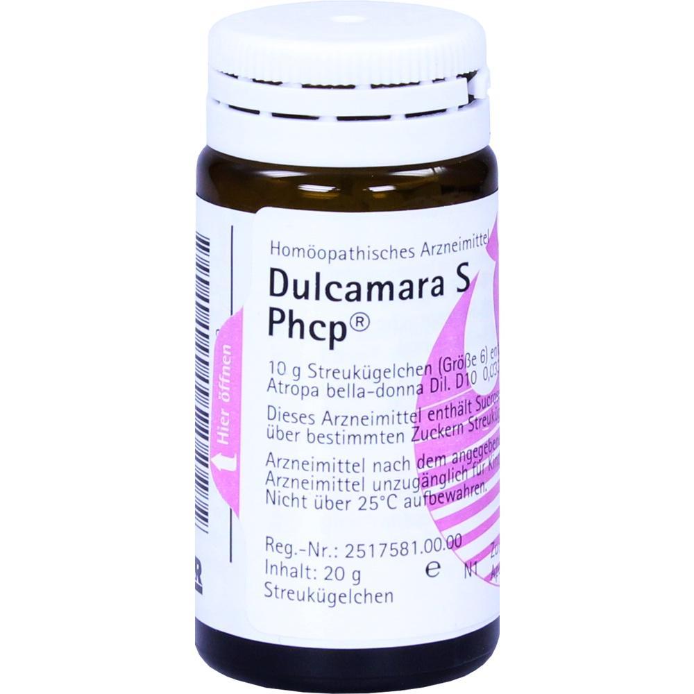 Braunes Fl&auml;schchen mit wei&szlig;em Etikett und der Aufschrift "Dulcamara S Phcp".