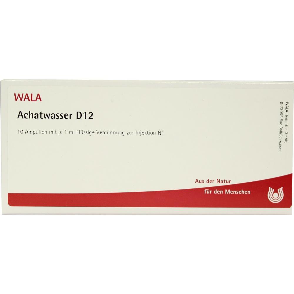 Wei&szlig;e Packung mit der Aufschrift "WALA Achatwasser D12" und roten Details.