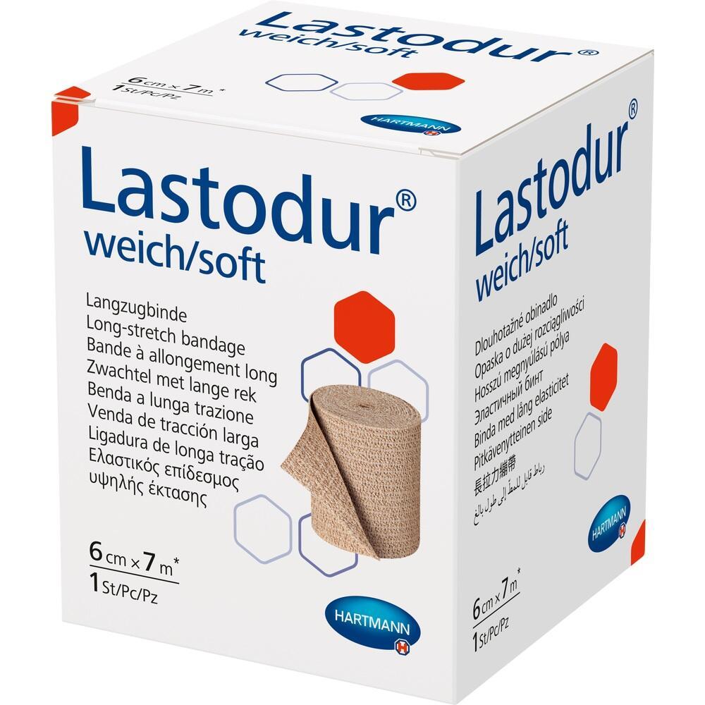 Eine Verpackung mit einer langen, elastischen Bandage namens Lastodur weich/soft.