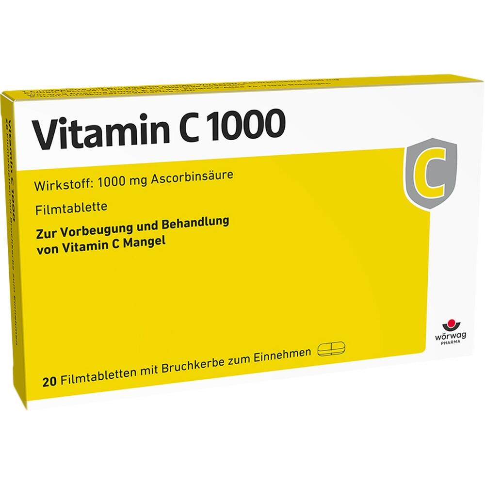Auf dem Bild ist eine Schachtel Vitamin C 1000 Tabletten zu sehen.