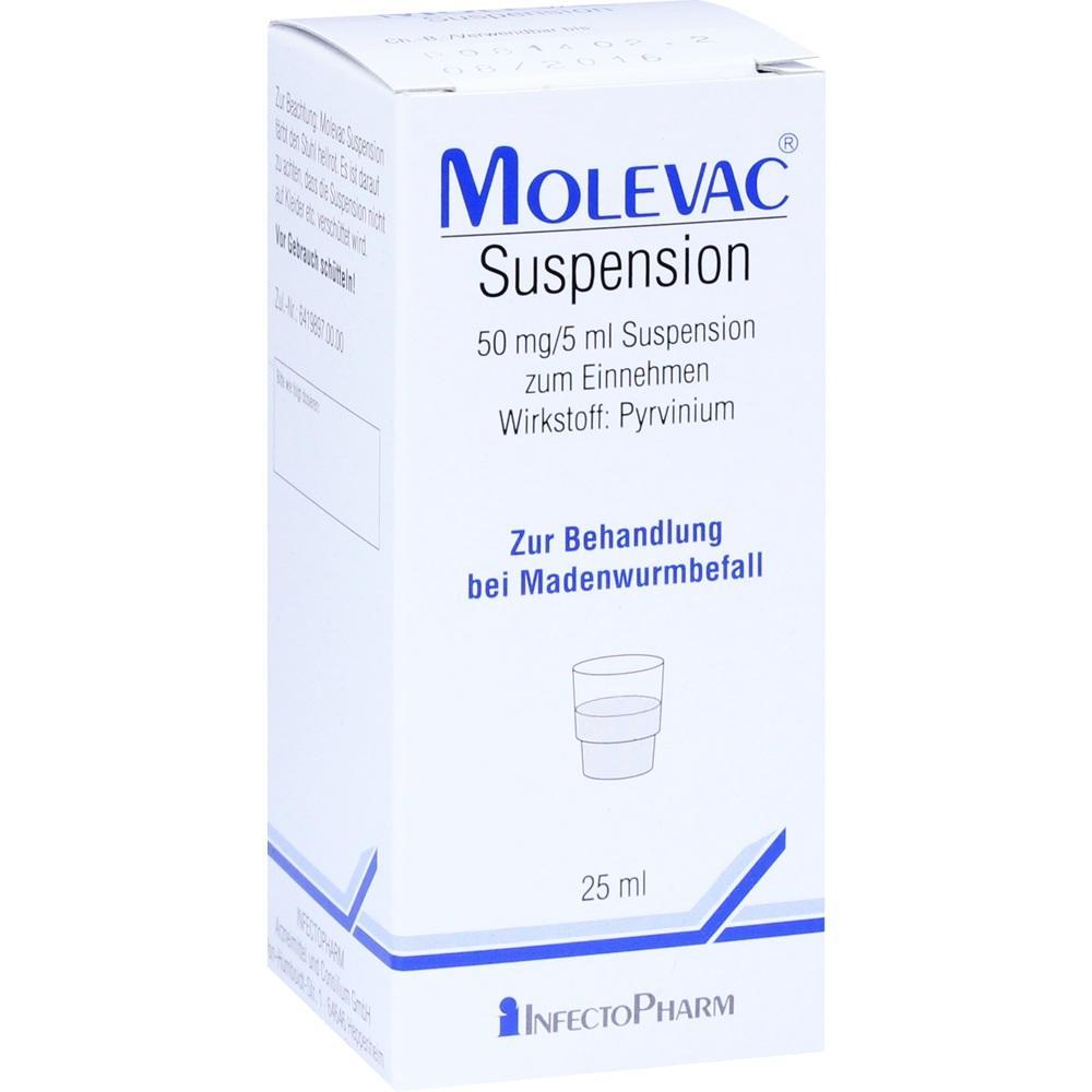 Wei&szlig;e Medikamentenverpackung mit blauer Schrift zur Behandlung von Madenwurmbefall.