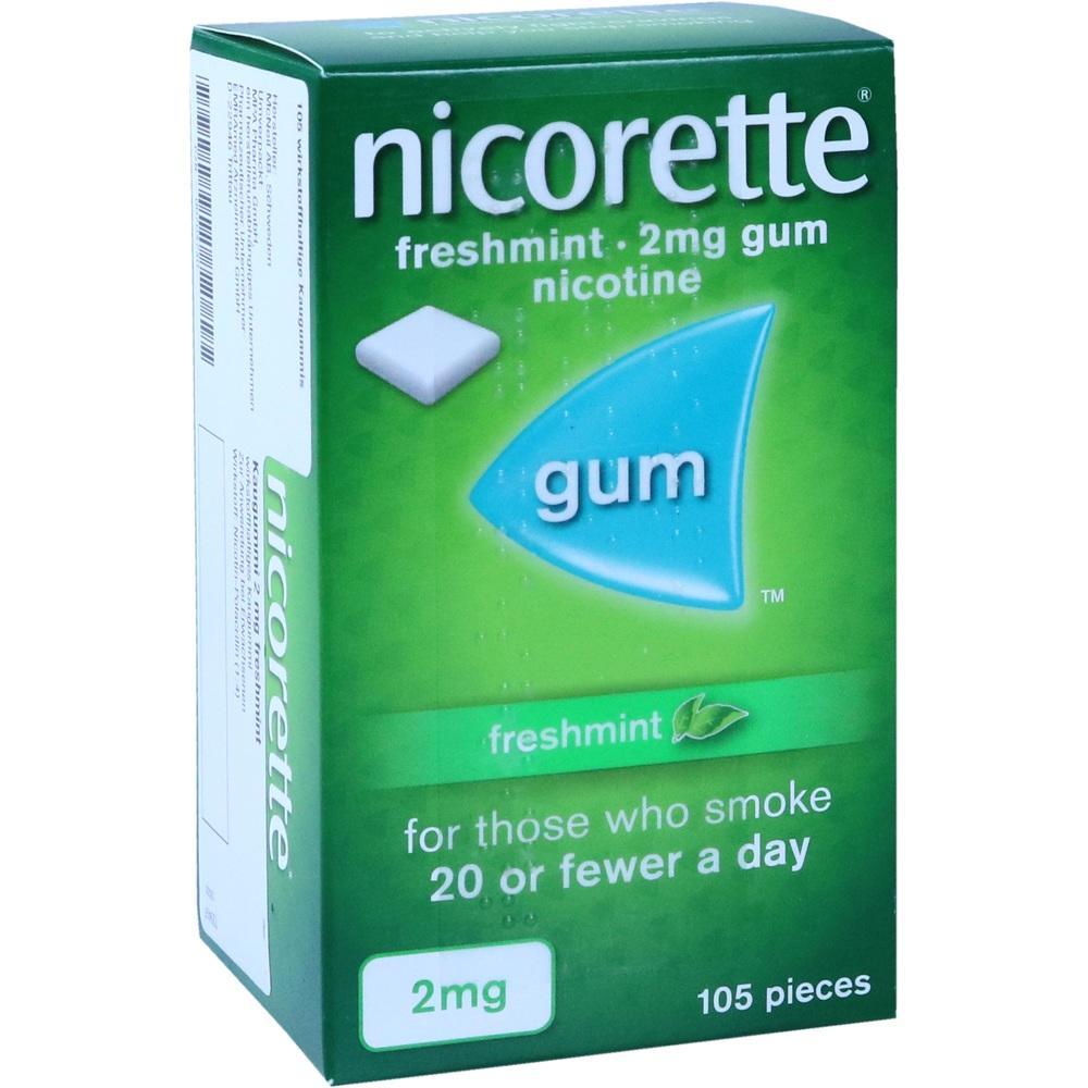 Gr&uuml;ne Verpackung von Nikotinkaugummi mit Minzgeschmack und 2 mg St&auml;rke.