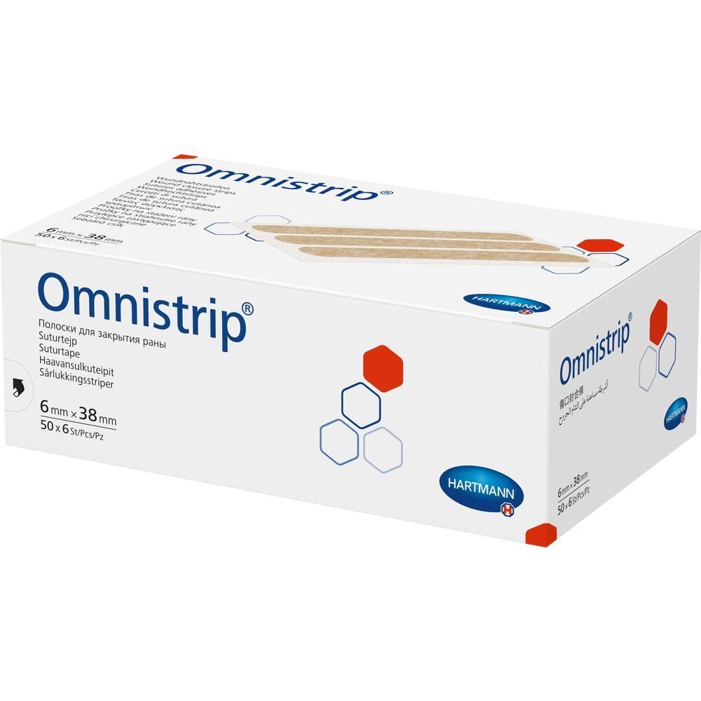 Wei&szlig;e Verpackung mit der Aufschrift "Omnistrip" und einem blauen Logo.