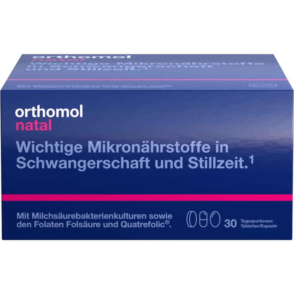 Blaue Packung mit Mikron&auml;hrstoffen f&uuml;r Schwangerschaft und Stillzeit.