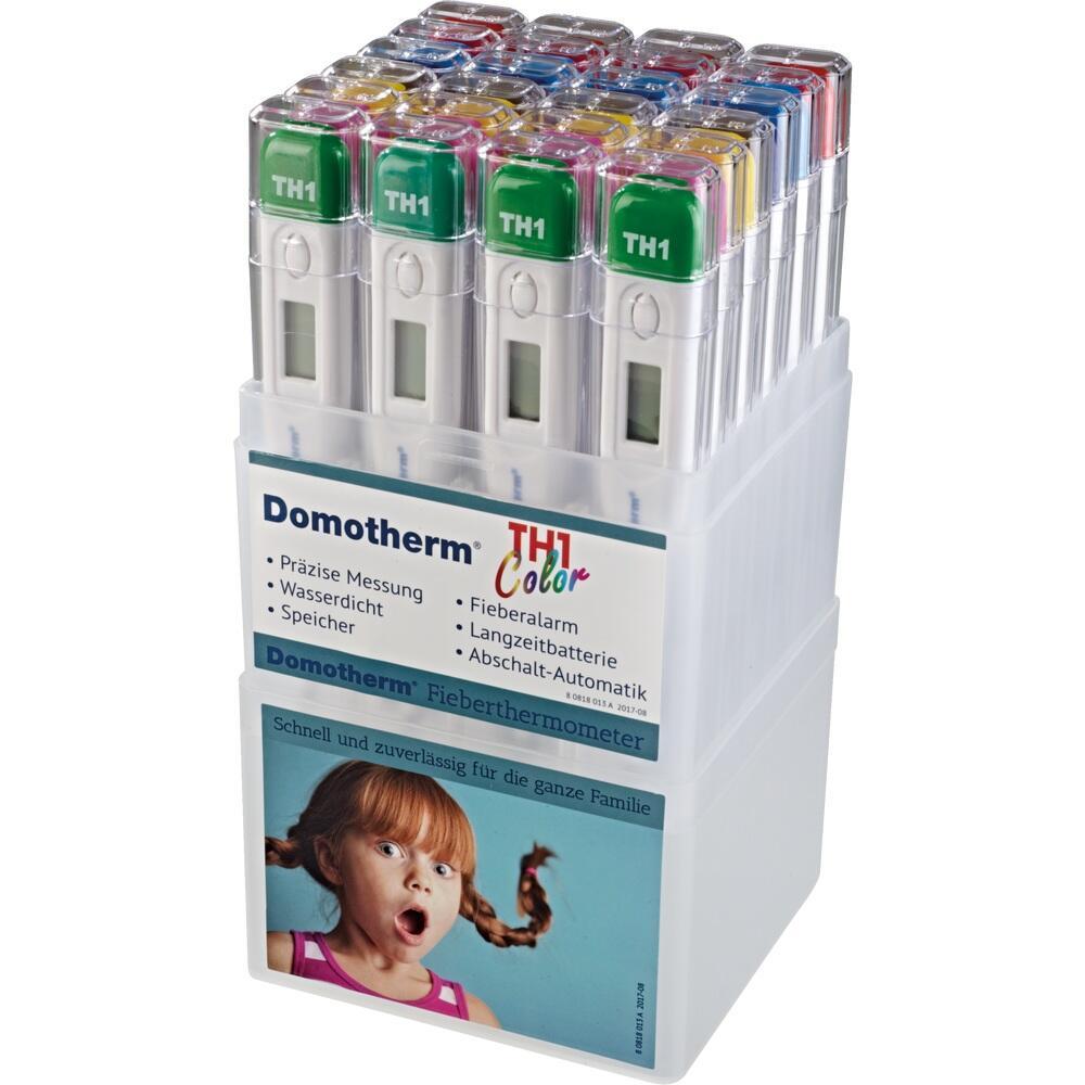 Eine Packung mit vielen bunten digitalen Thermometern.