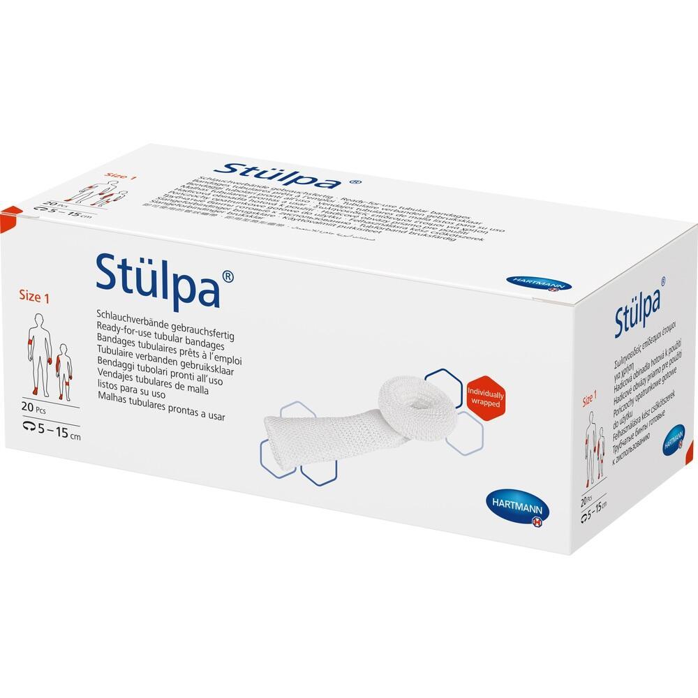 Eine Packung mit 20 fertigen elastischen Schlauchverb&auml;nden von St&uuml;lpa, Gr&ouml;&szlig;e 1.