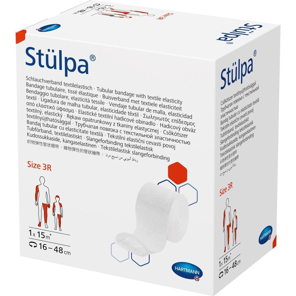 Wei&szlig;e Verpackung mit elastischem Schlauchverband "St&uuml;lpa" von Hartmann, Gr&ouml;&szlig;e 3R.