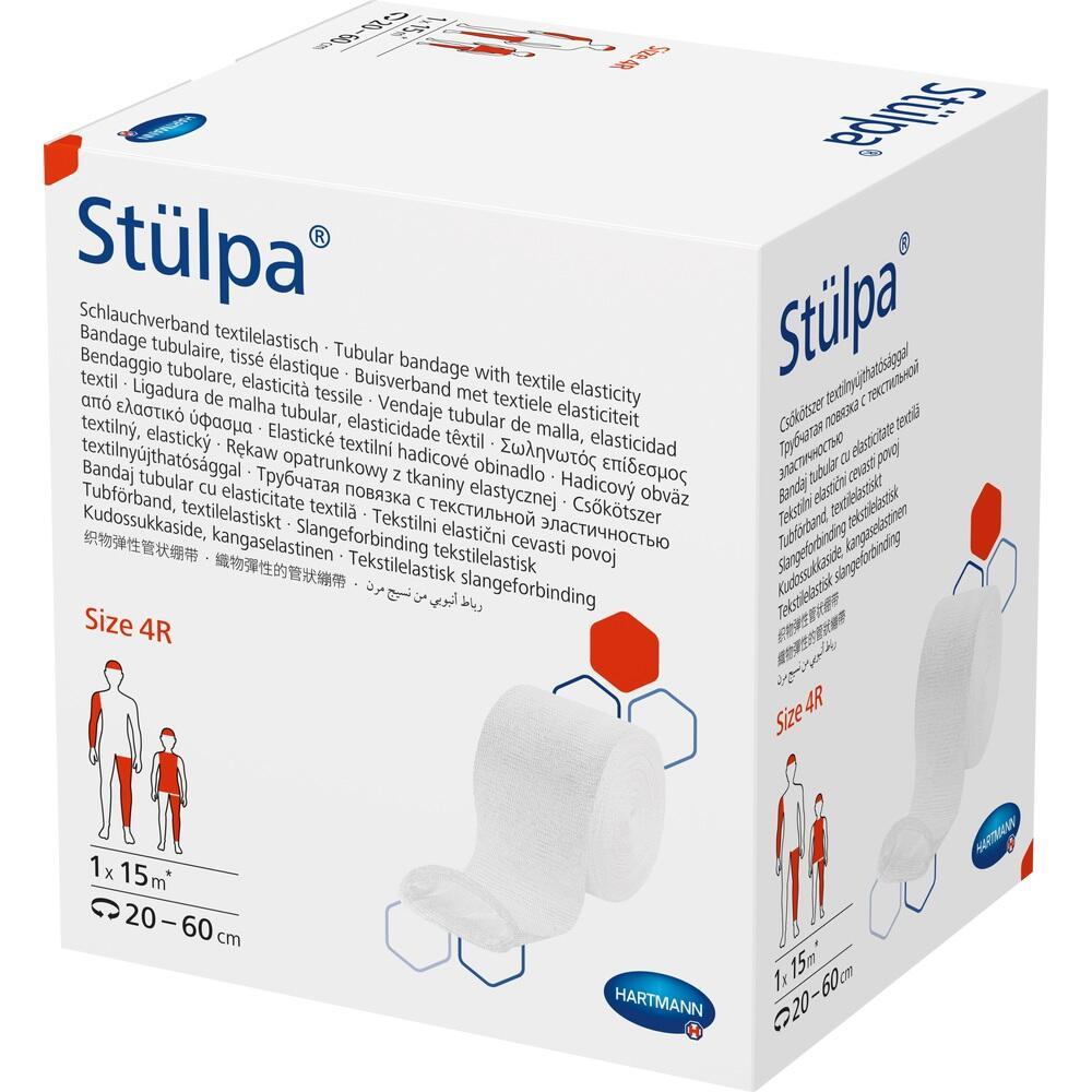 Eine wei&szlig;e Verpackung mit einem elastischen Schlauchverband von St&uuml;lpa in Gr&ouml;&szlig;e 4R.