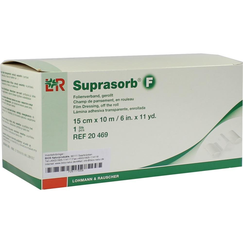 Eine Schachtel mit transparenten Folienverb&auml;nden der Marke Suprasorb F.