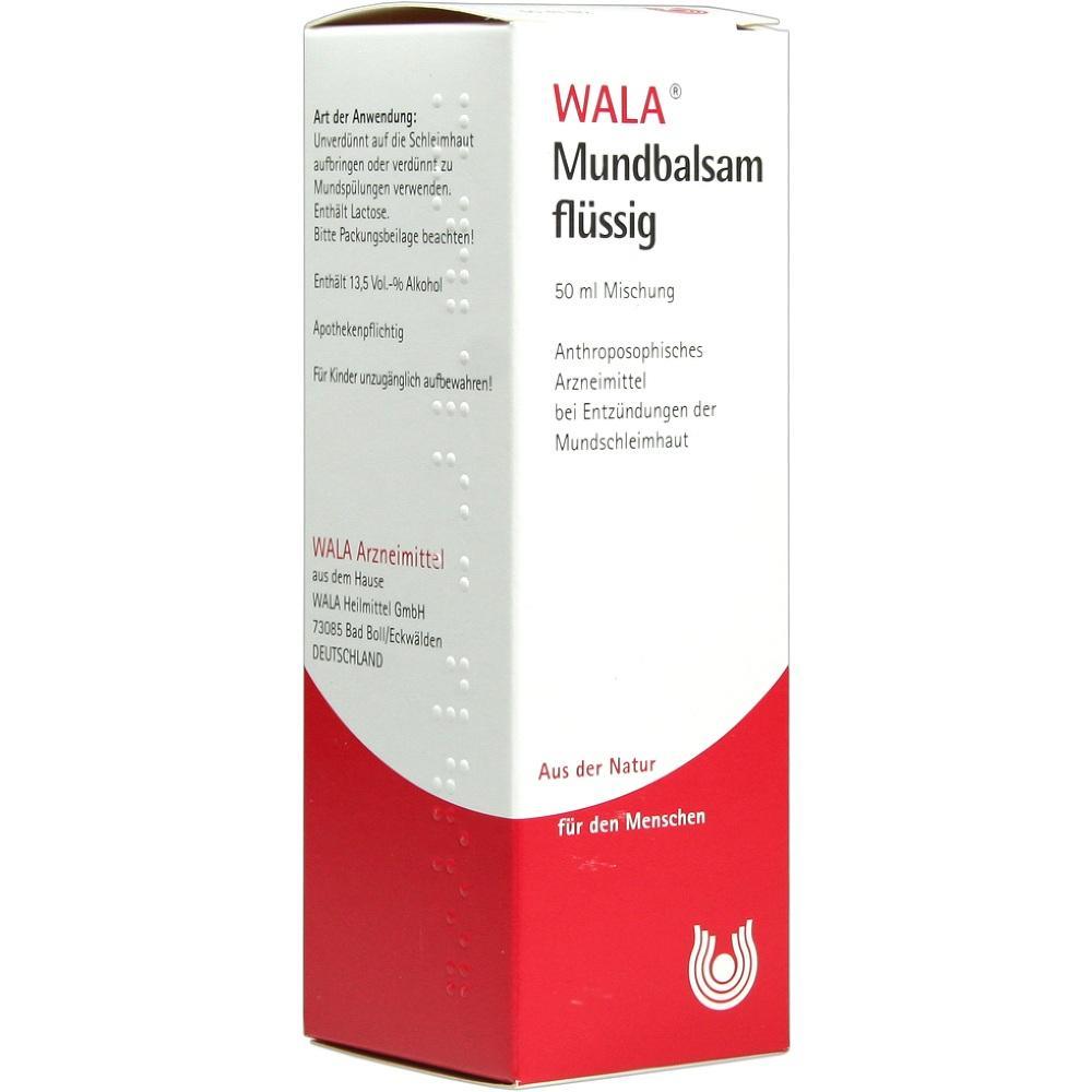 Verpackung eines fl&uuml;ssigen Mundbalsams von WALA zur Behandlung von Mundentz&uuml;ndungen.