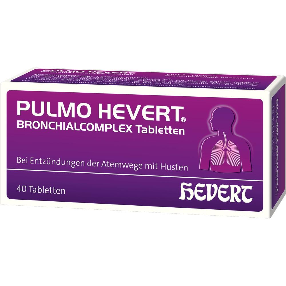 Lila Medikamentenverpackung von Pulmo Hevert gegen Husten und Atemwegsentz&uuml;ndung.