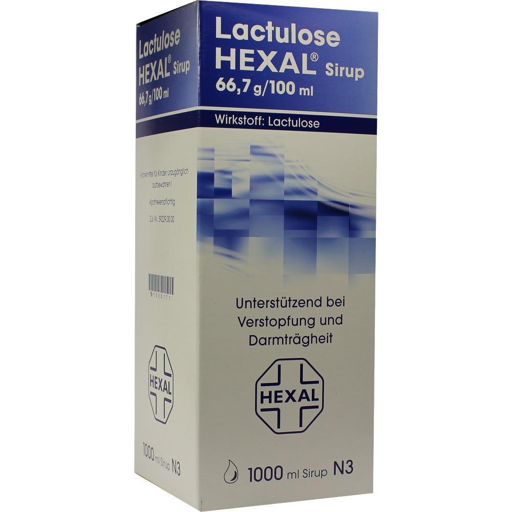 Eine Packung Lactulose HEXAL Sirup gegen Verstopfung und Darmtr&auml;gheit.