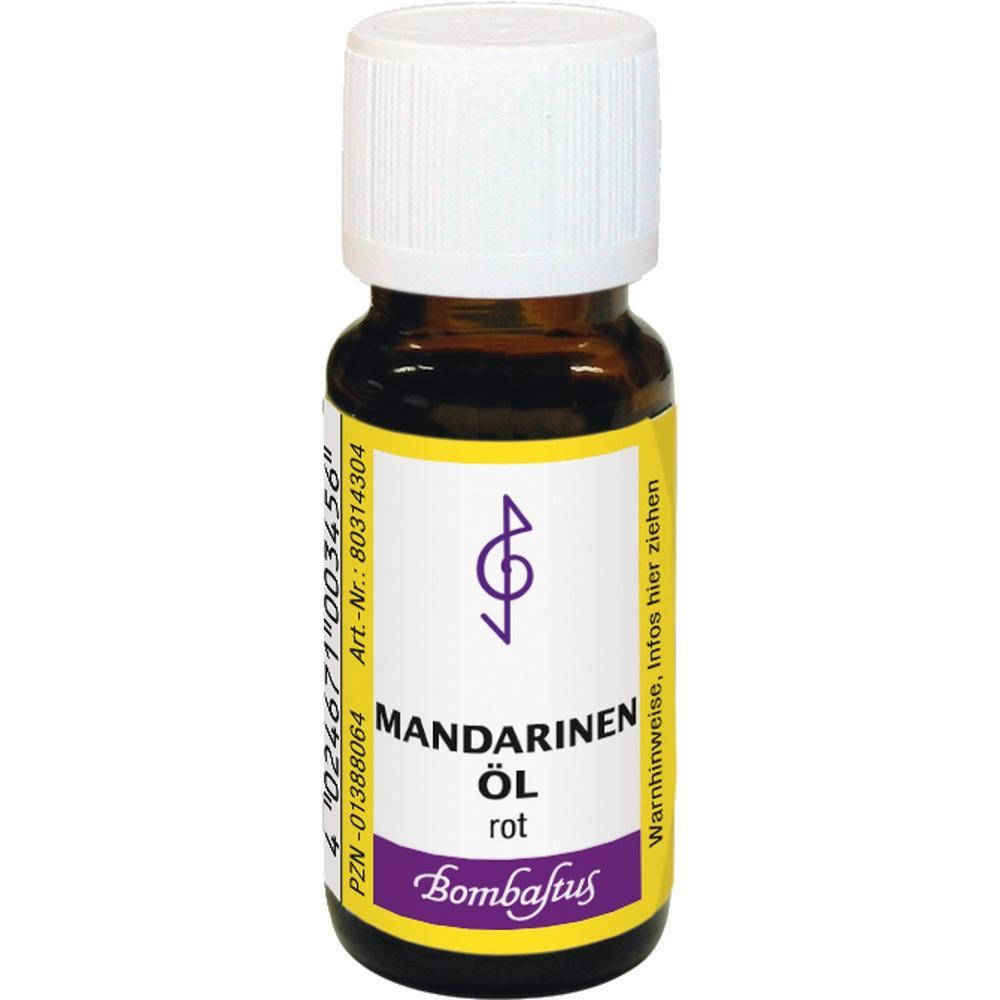 Braunes Fl&auml;schchen mit wei&szlig;em Etikett und der Aufschrift "Mandarinen &Ouml;l rot".