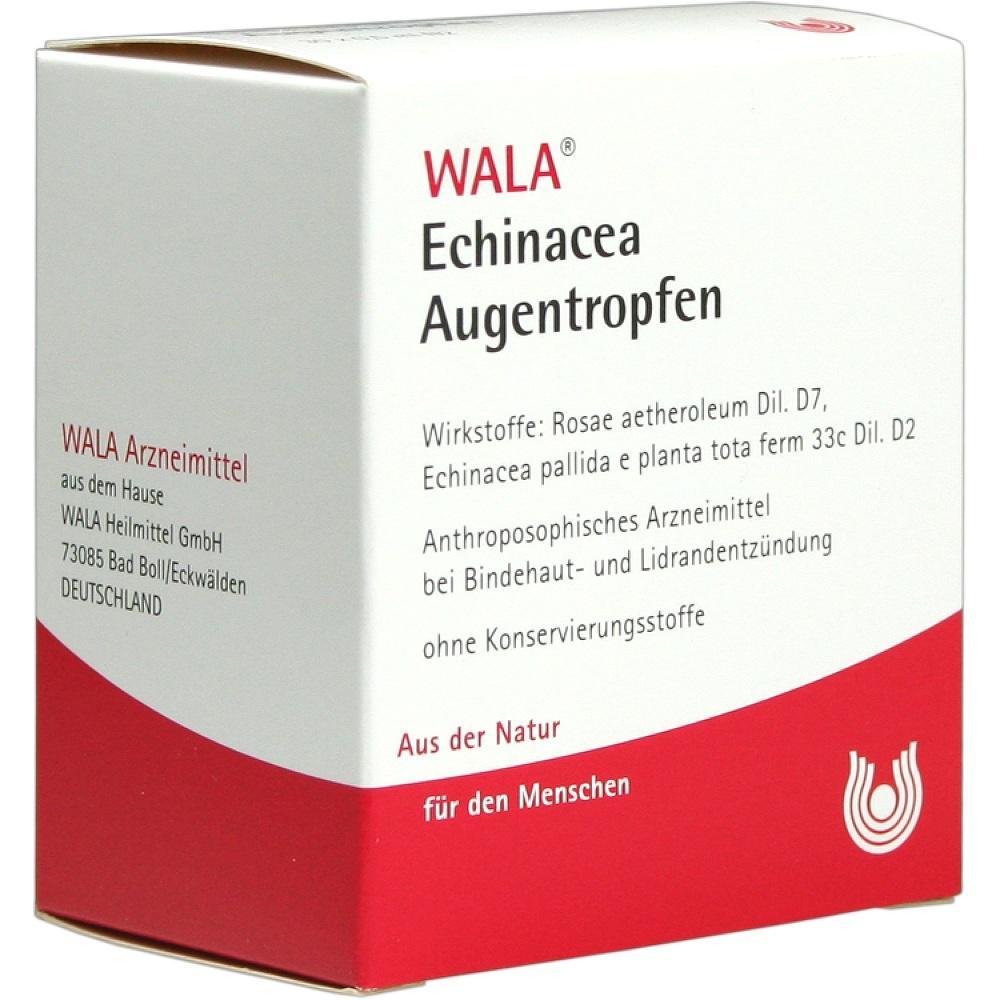 Wei&szlig;e Verpackung von Echinacea Augentropfen mit rotem und schwarzem Text.