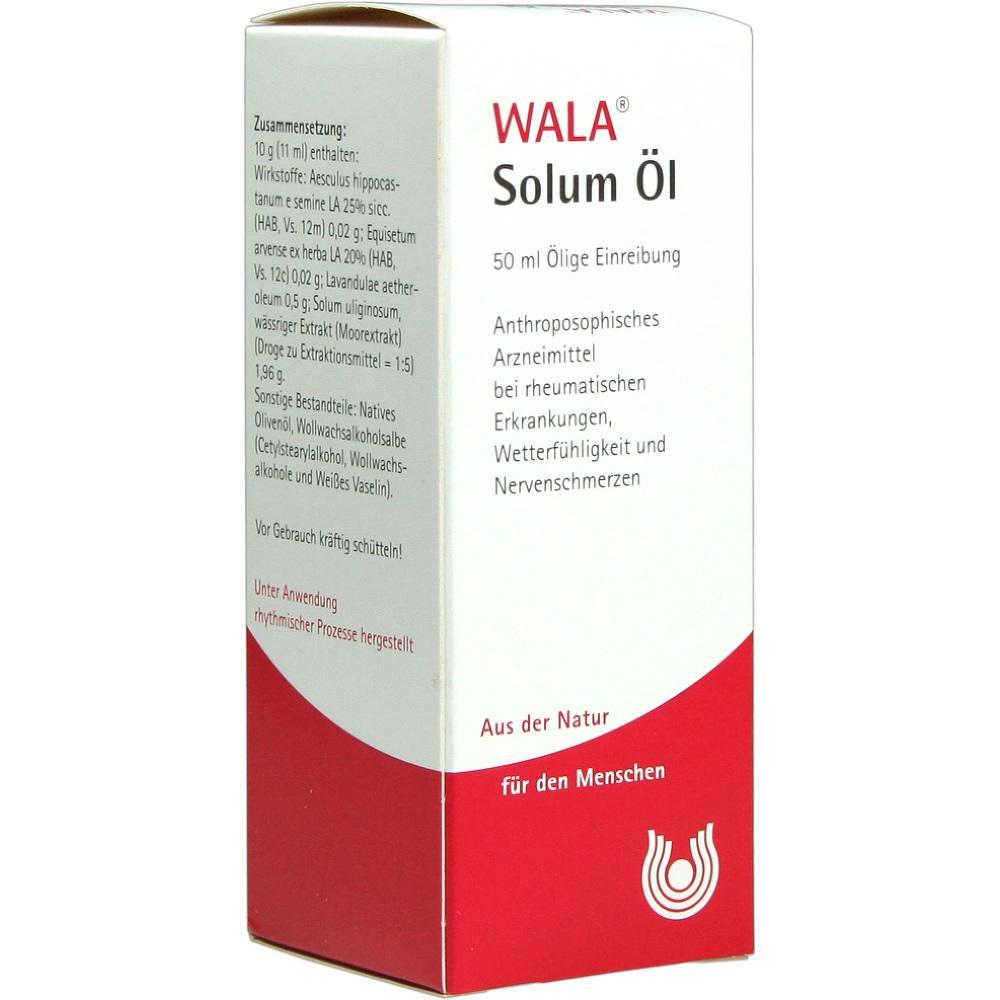 Eine Verpackung von WALA Solum &Ouml;l, einem Mittel gegen rheumatische Beschwerden.