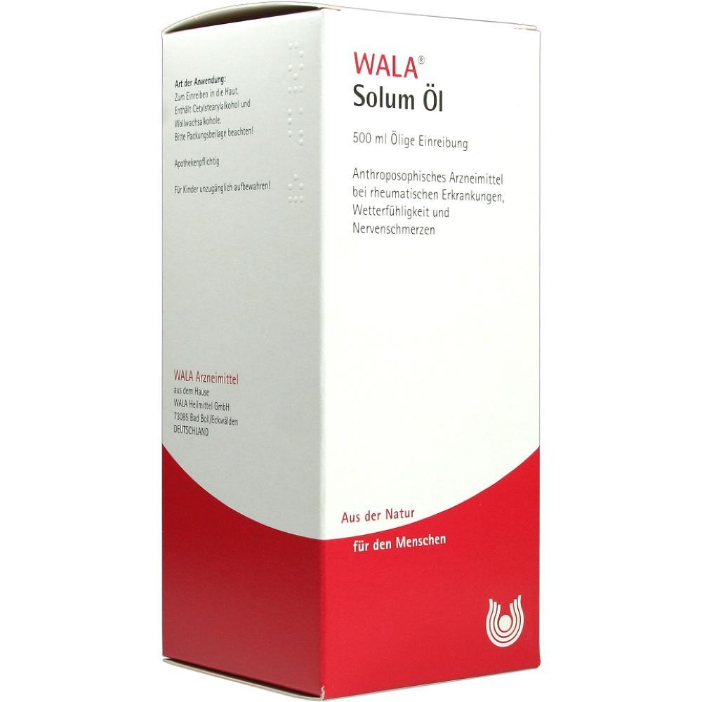 Wei&szlig;e und rote Verpackung von WALA Solum &Ouml;l f&uuml;r Hautanwendung.