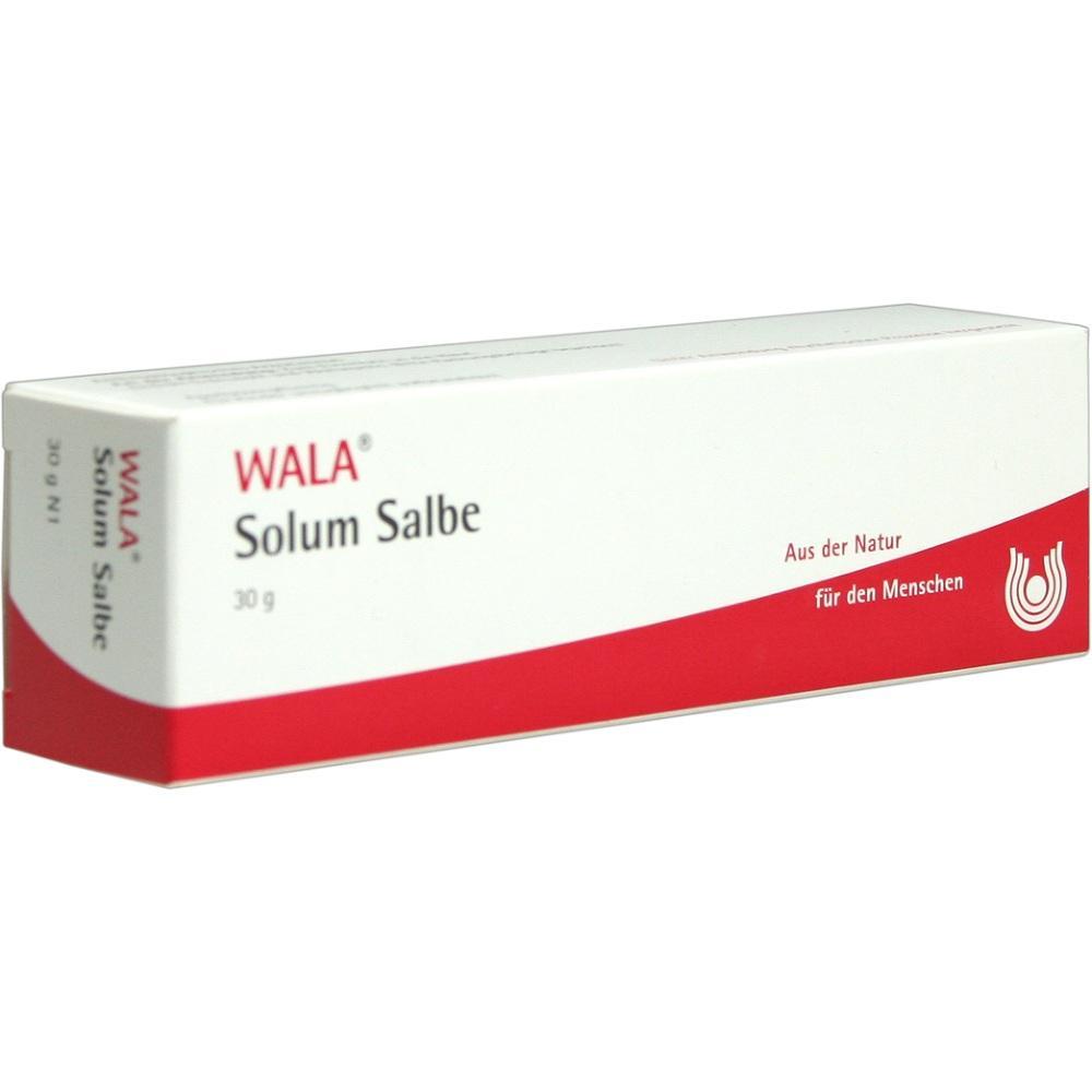 Eine Verpackung von WALA Solum Salbe in Rot und Wei&szlig;.