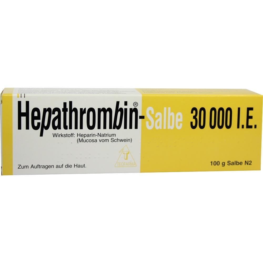 Gelbe und wei&szlig;e Verpackung der Hepathrombin-Salbe zur Hautanwendung.