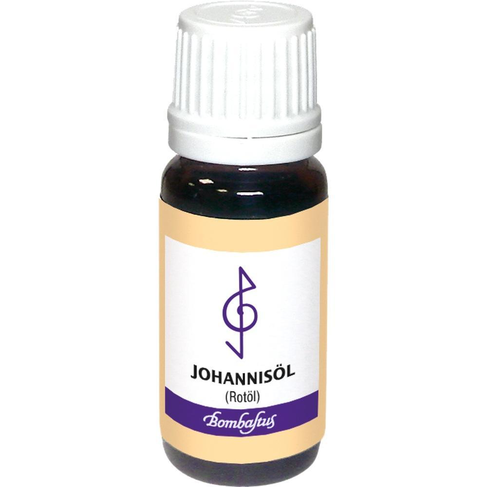Braunes Fl&auml;schchen mit wei&szlig;em Etikett und Aufschrift "Johannis&ouml;l (Rot&ouml;l)".