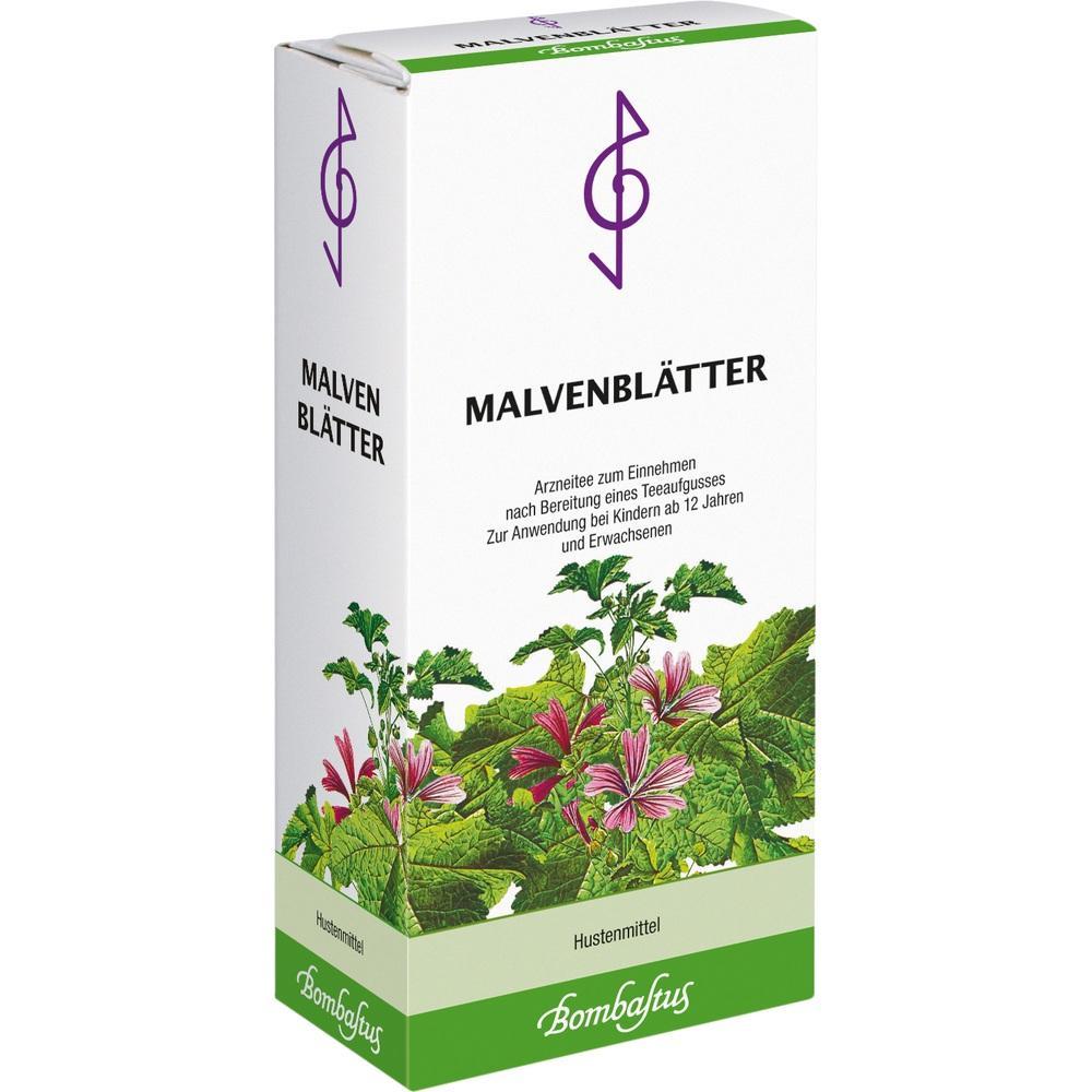 Eine Packung Malvenbl&auml;tter-Tee gegen Husten mit Pflanzenabbildung.