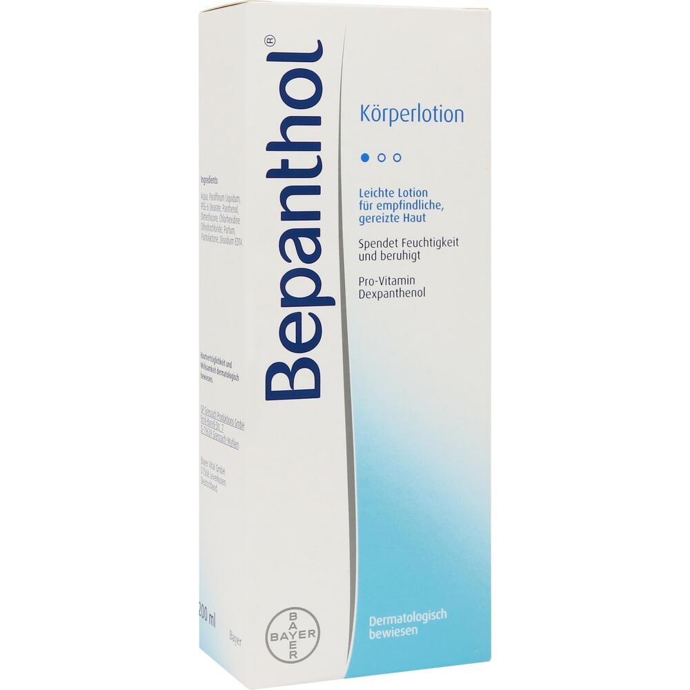 Verpackung einer K&ouml;rperlotion von Bepanthol f&uuml;r empfindliche Haut.