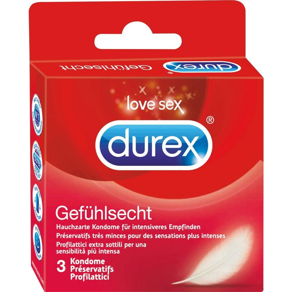 Rote Verpackung mit Durex-Kondomen f&uuml;r intensiveres Empfinden.
