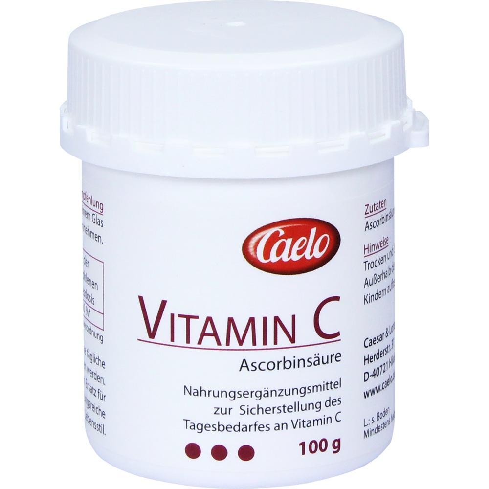 Eine wei&szlig;e Dose mit der Aufschrift "Vitamin C" und einem roten Logo.