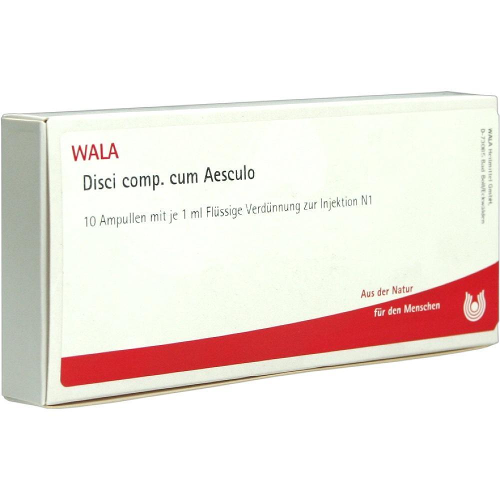 Eine wei&szlig;e Schachtel mit 10 Ampullen von WALA Disci comp. cum Aesculo.