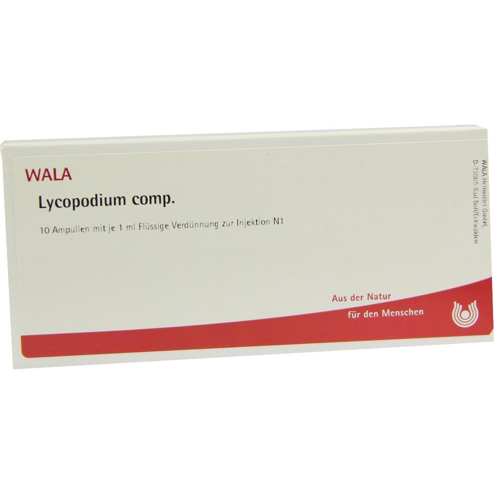 Schachtel mit 10 Ampullen zur Injektion, beschriftet mit "Lycopodium comp.".