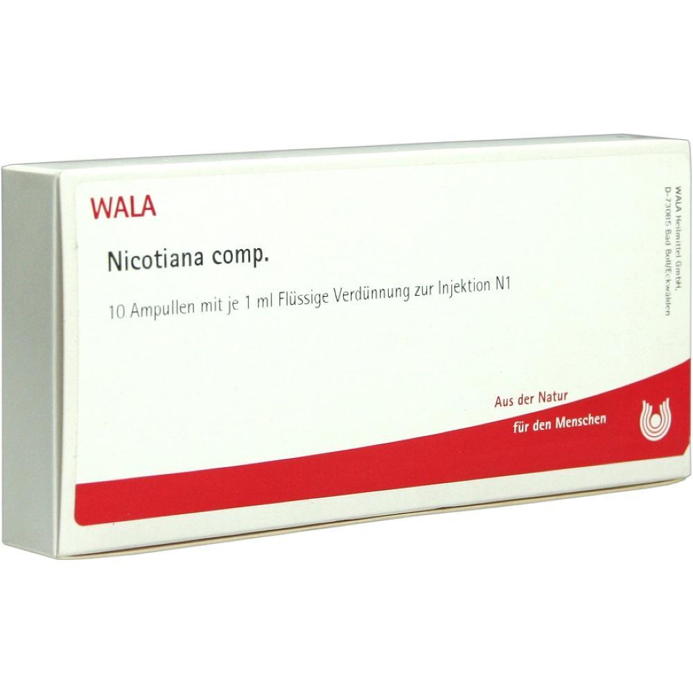 Eine Schachtel mit 10 Ampullen zur Injektion, gekennzeichnet als Nicotiana comp.