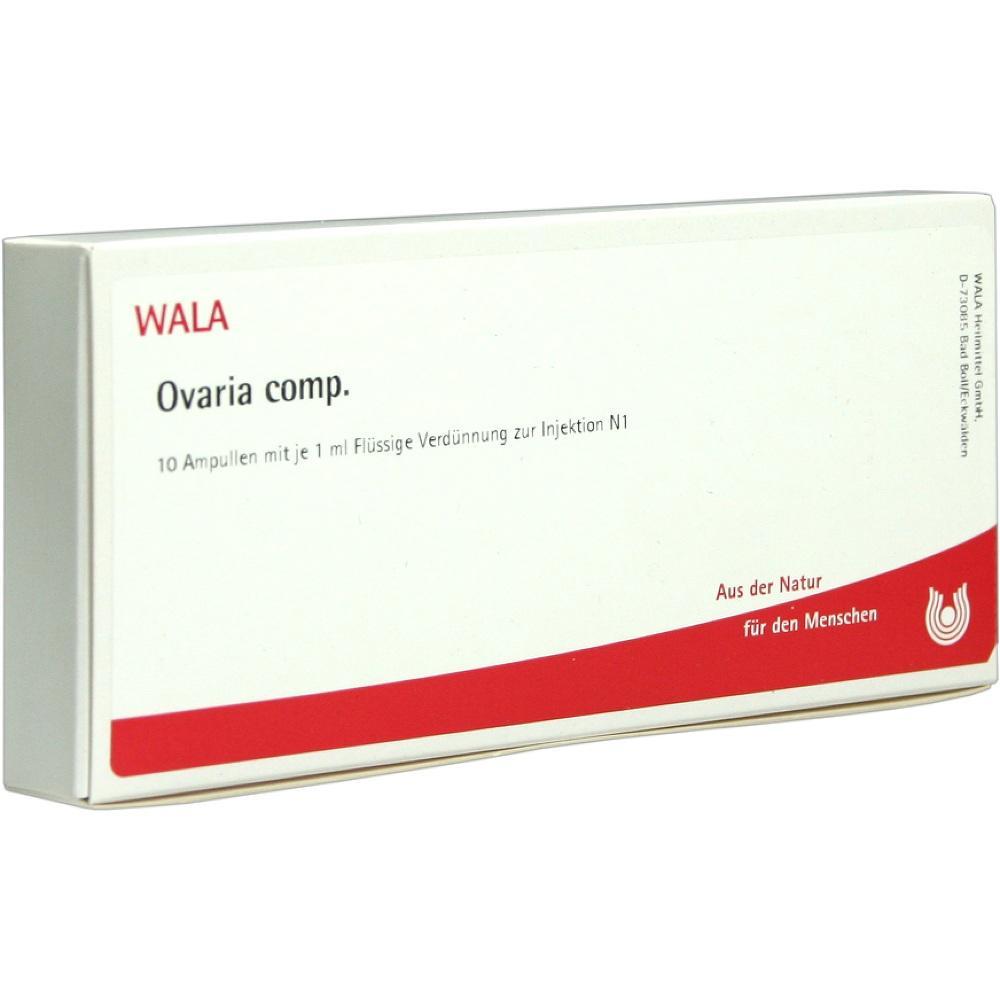 Eine Verpackung mit der Aufschrift "Ovaria comp." f&uuml;r Injektionsampullen.