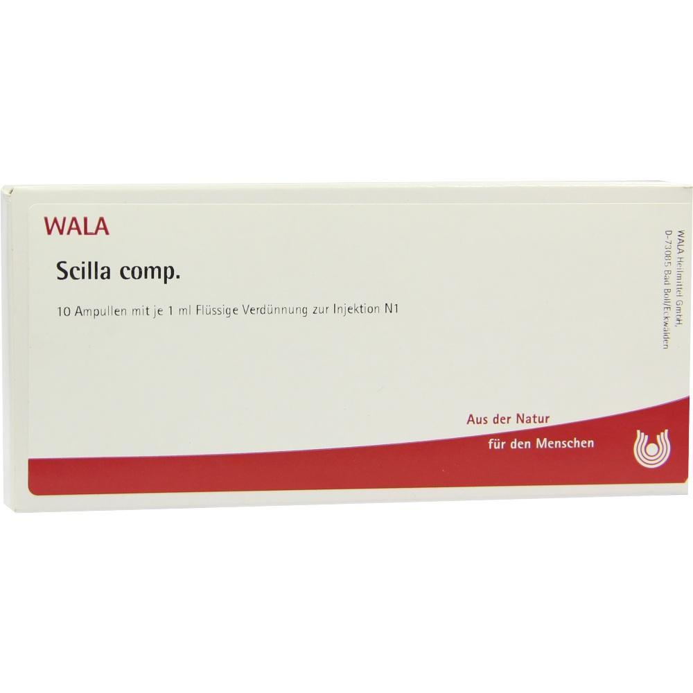 Eine Verpackung f&uuml;r 10 Ampullen "Scilla comp." zur Injektion.