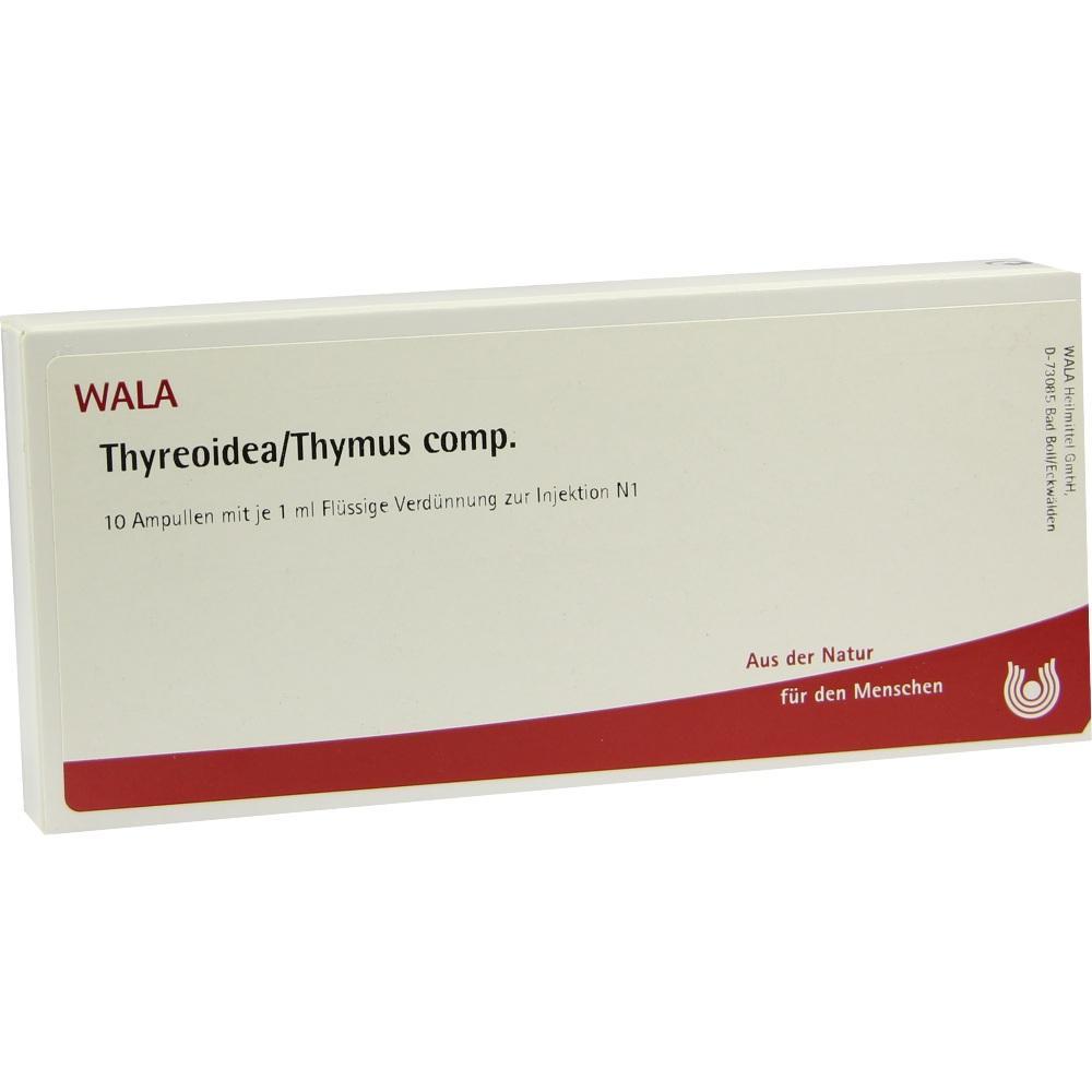Wei&szlig;e Schachtel WALA Thyreoidea/Thymus comp. mit 10 Ampullen zur Injektion.