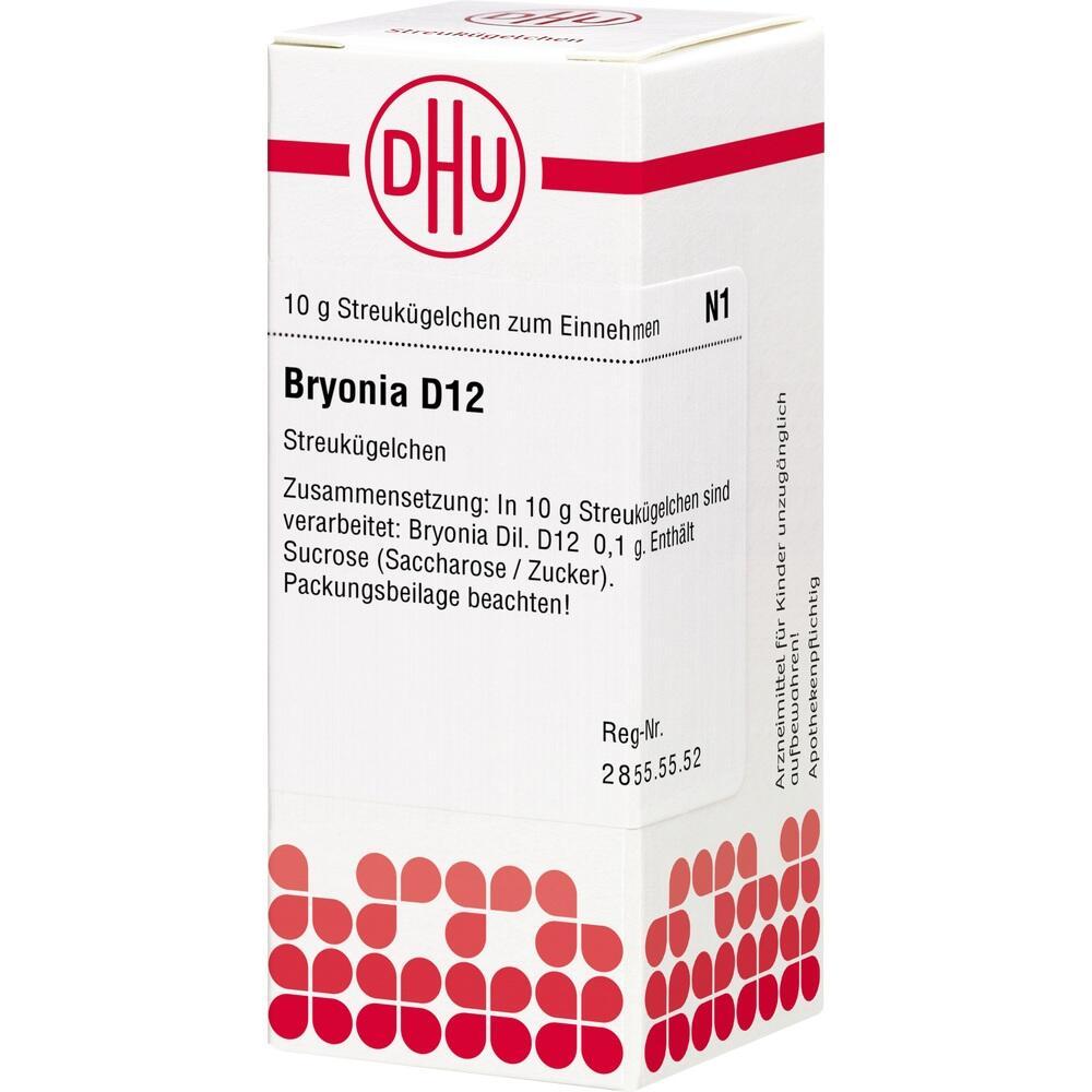 Wei&szlig;e Medikamentenpackung mit rotem Logo und Text "Bryonia D12".