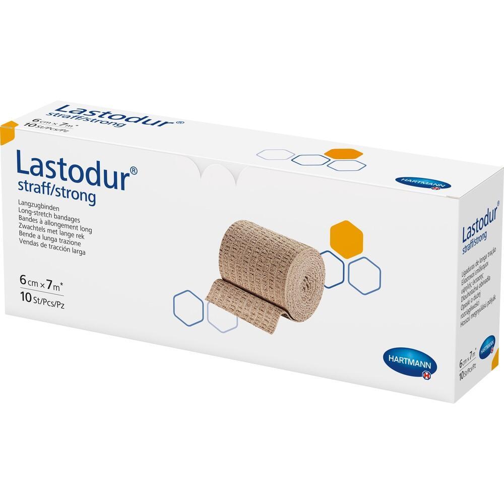 Eine Schachtel mit elastischen Binden der Marke Lastodur ist abgebildet.