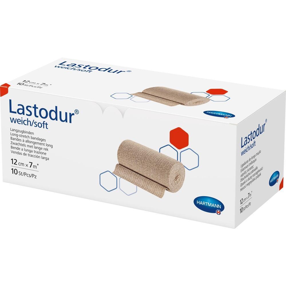 Wei&szlig;e Verpackung mit einer Rolle beiger elastischer Binde vorne abgebildet.