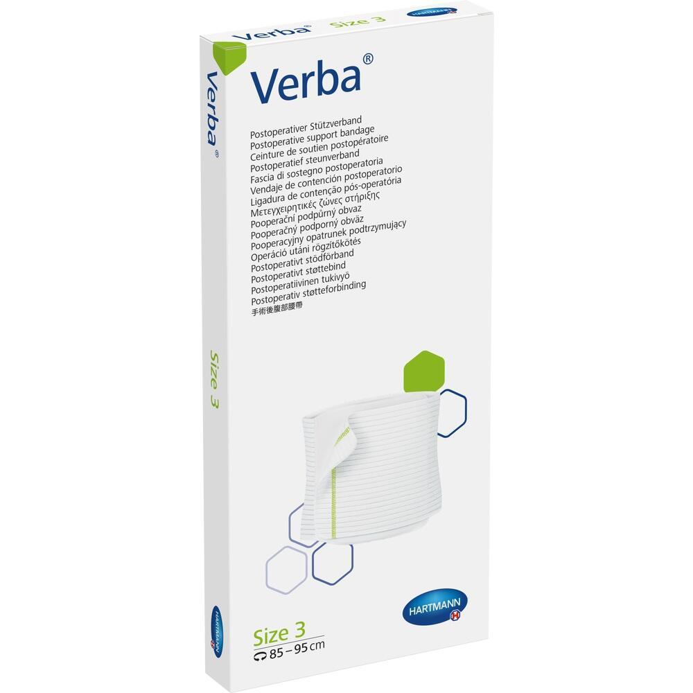 Verpackung eines postoperativen St&uuml;tzverbands der Marke Verba in Gr&ouml;&szlig;e 3.