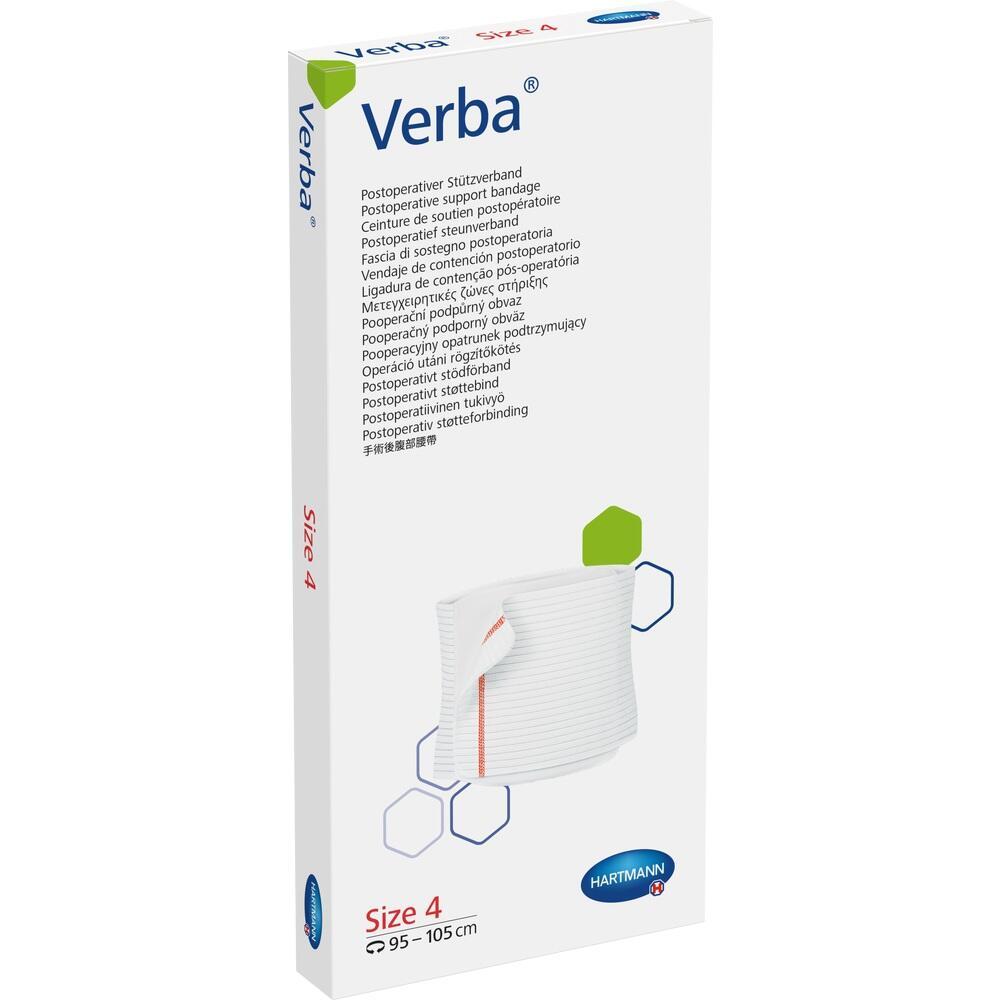 Wei&szlig;e Verpackung mit einem Bild von einem St&uuml;tzverband und der Aufschrift "Verba, Gr&ouml;&szlig;e 4".