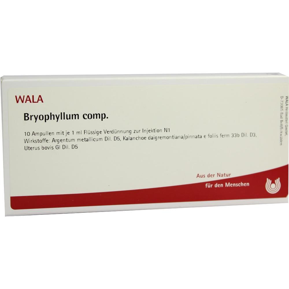 Die Verpackung zeigt Bryophyllum comp. Ampullen von WALA.