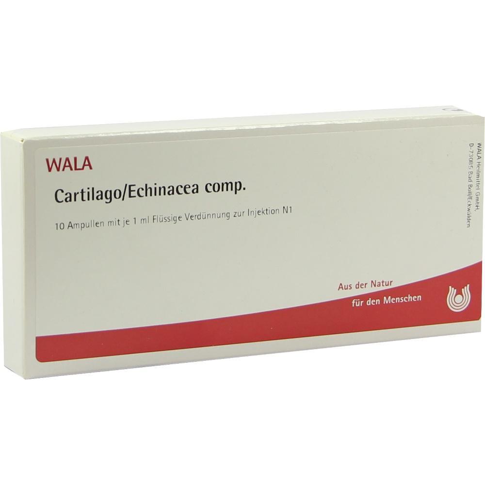 Eine wei&szlig;e Medikamentenschachtel mit der Aufschrift "Cartilago/Echinacea comp.".