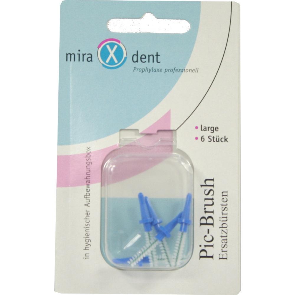 Verpackung mit sechs blauen Interdentalb&uuml;rsten in einer Plastikbox.