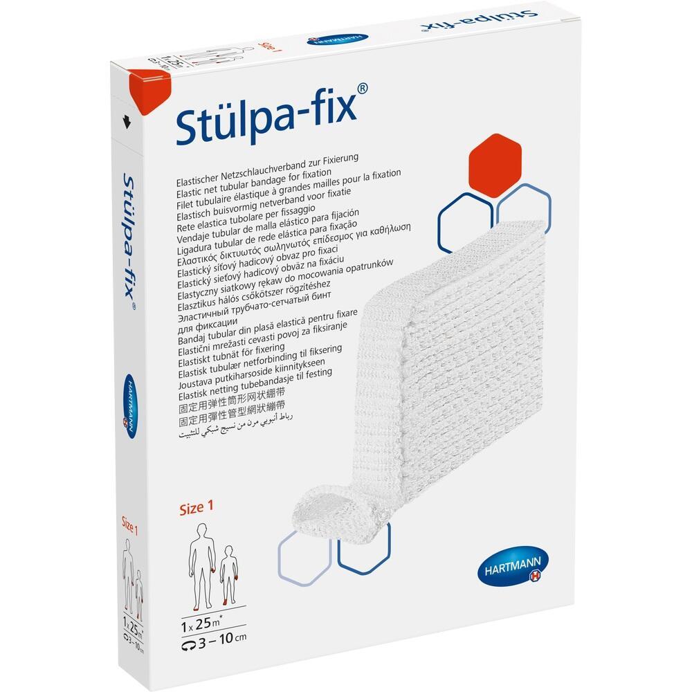 Wei&szlig;e Verpackung eines elastischen Netzschlauchverbandes mit der Aufschrift "St&uuml;lpa-fix".