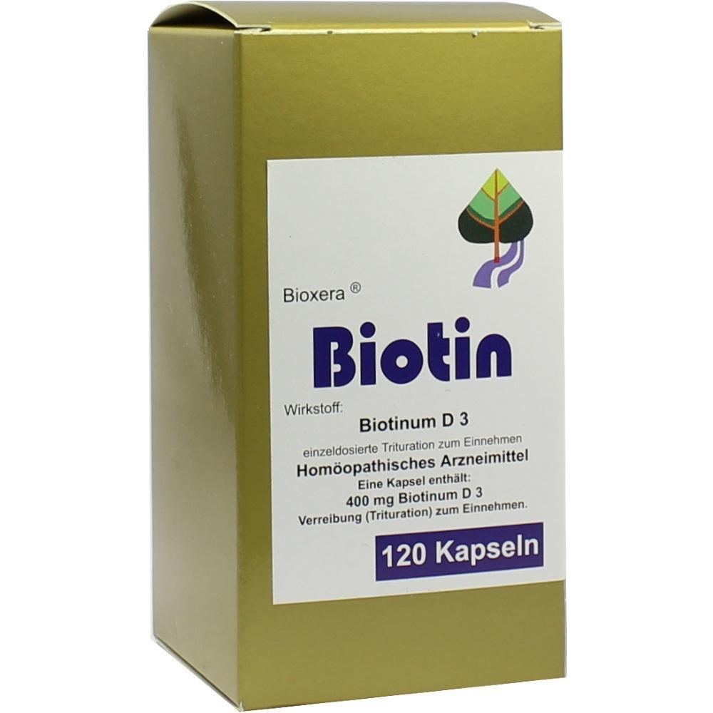 Goldene Verpackung mit Biotin-Kapseln, 120 St&uuml;ck, hom&ouml;opathisches Arzneimittel.