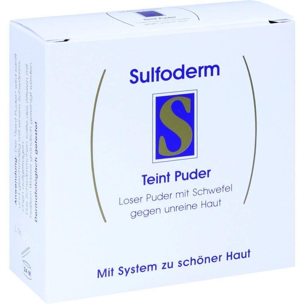 Eine wei&szlig;e Packung Sulfoderm Teint Puder gegen unreine Haut.