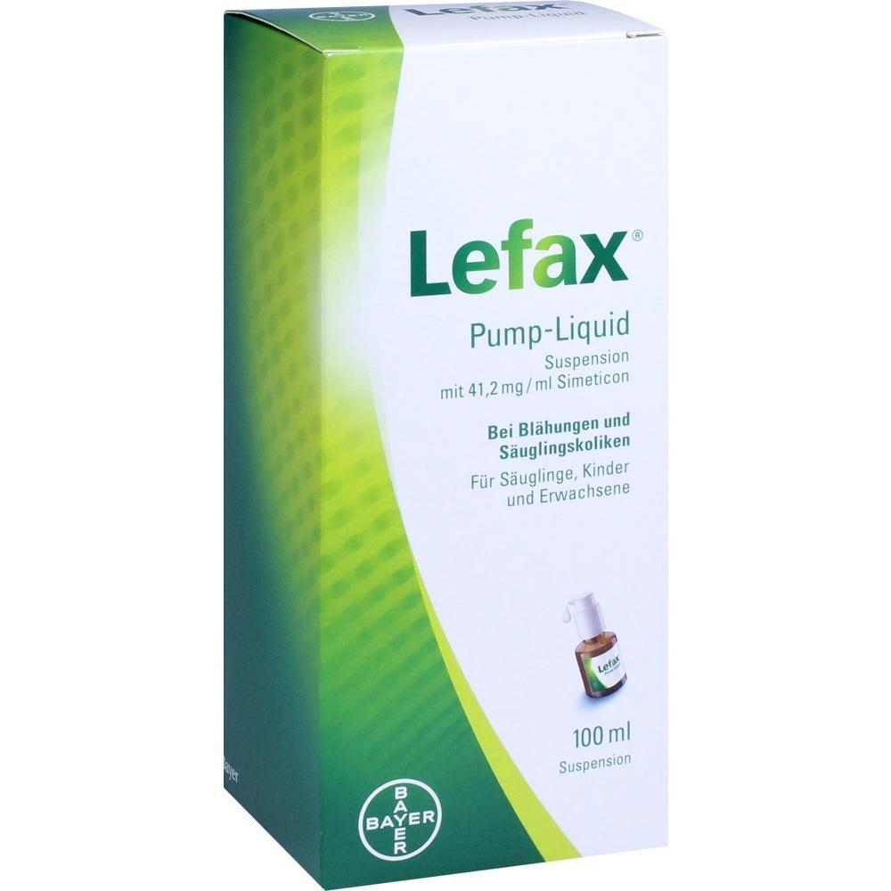 Gr&uuml;n-wei&szlig;e Medikamentenverpackung f&uuml;r Lefax Pump-Liquid gegen Bl&auml;hungen.