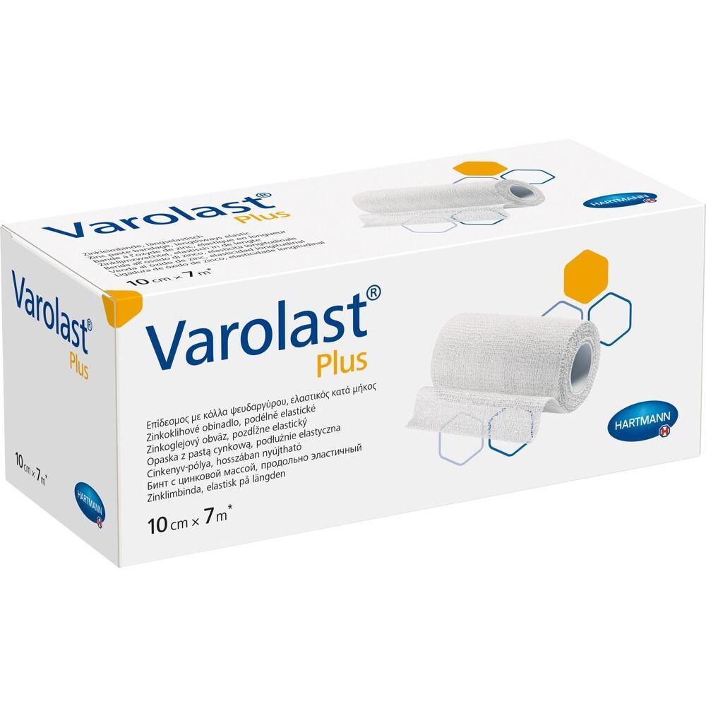 Eine Schachtel mit einer elastischen Binde der Marke Varolast Plus von Hartmann.