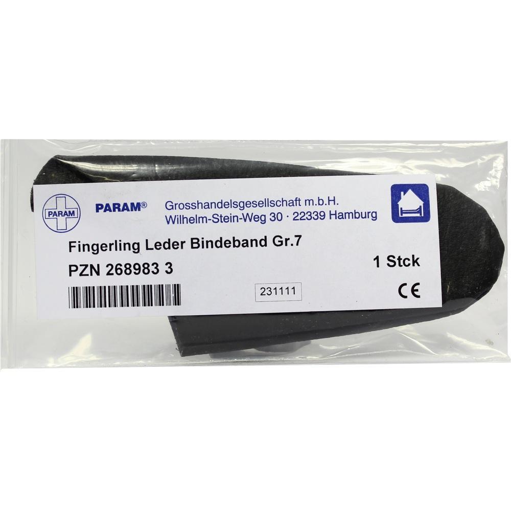 Ein Leder-Fingerling in einer transparenten Verpackung mit einem Etikett.